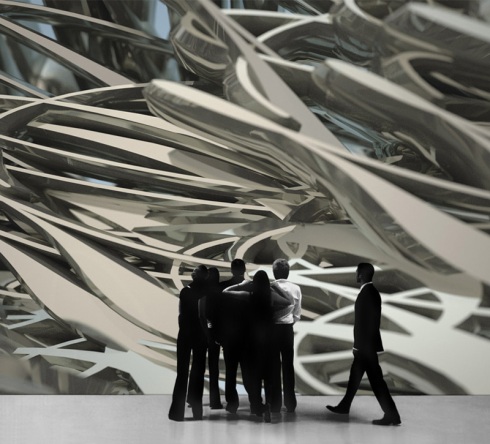 sculpture, music into space, digital, architectural facades, cool art