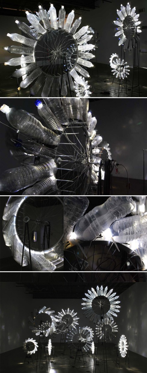 water bottle art, light, motion, installation, cool, Landry, 