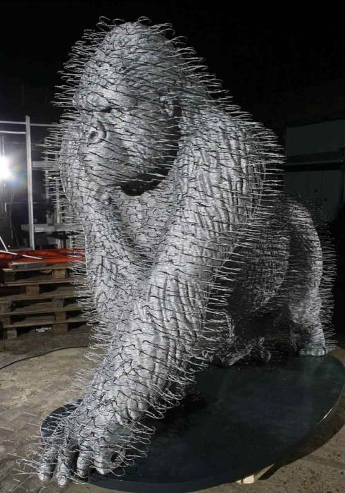 cool sculptures made of wire coat hangers, David Mach, Scottish artist
