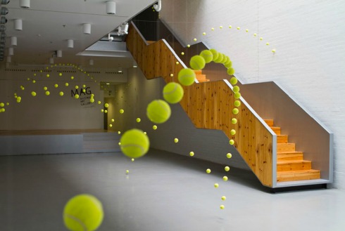 art installation, tennis balls, fun, contemporary art in spain, cool installation, collabcubed