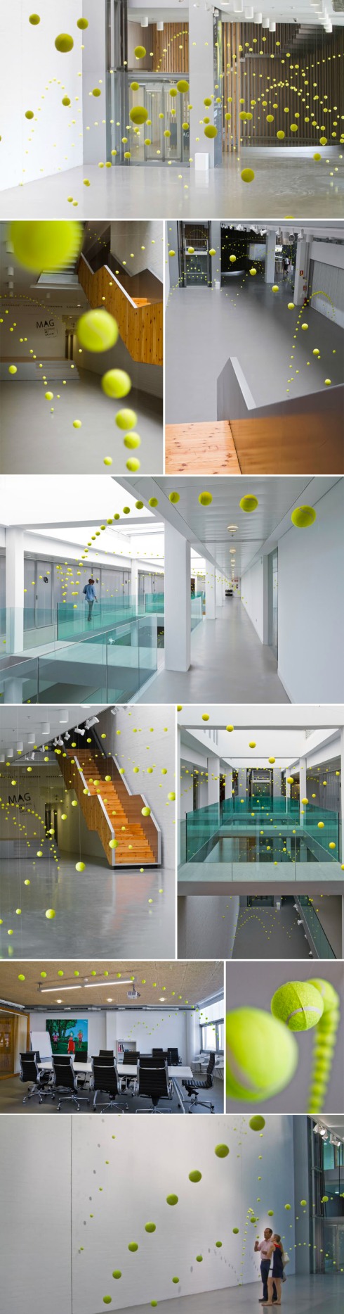 art installation, tennis balls, fun, contemporary art in spain, cool installation, collabcubed