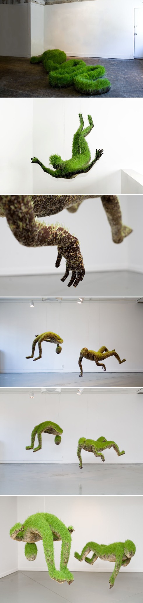 Grass sculptures, contemporary sculpture, cool art installation, mathilde roussel