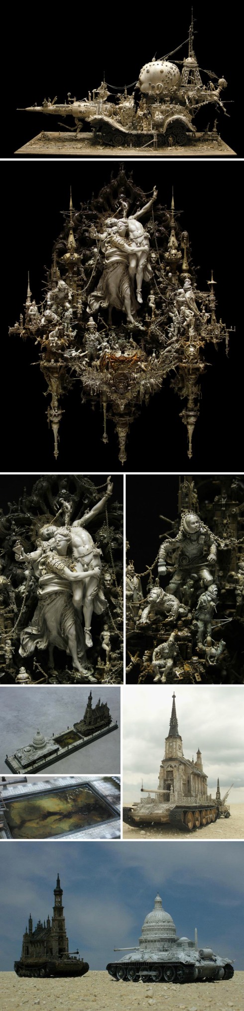 Incredibly intricate sculptures of gods, goddesses, monsters, and war, Kris Kuksi, baroque, rcococo