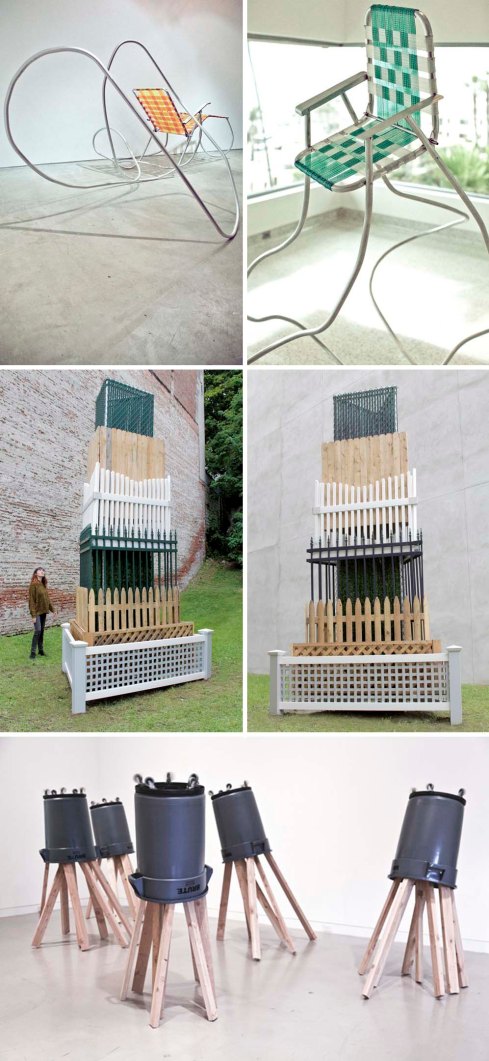 lawn chair sculptures by Andy Ralph, Suburban lawn objects as sculpture, contemporary sculpture and art