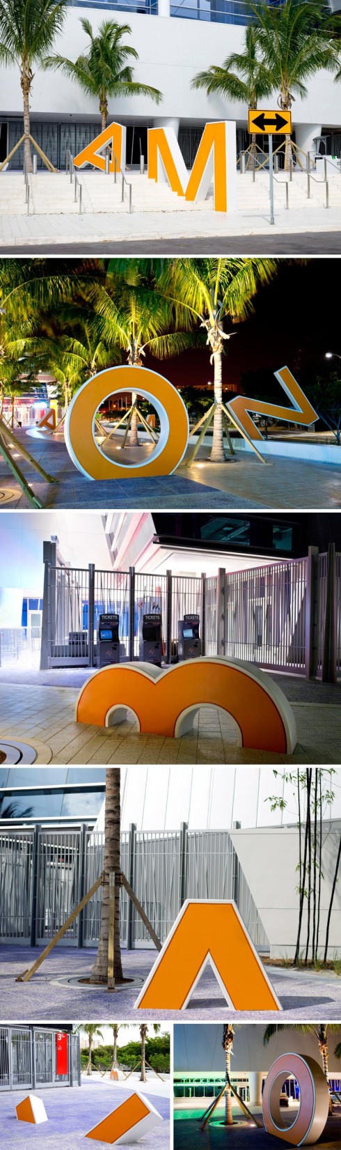 Typographic Installation, Typography as sculpture, Orange Bowl Type as memorial, Miami, Snarkitecture