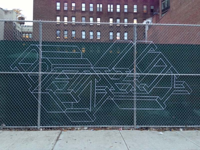 Hot Tea Yarn-bombing Banksy Tribute, East 4th St, NYC, BanksyNYC, street art, typography