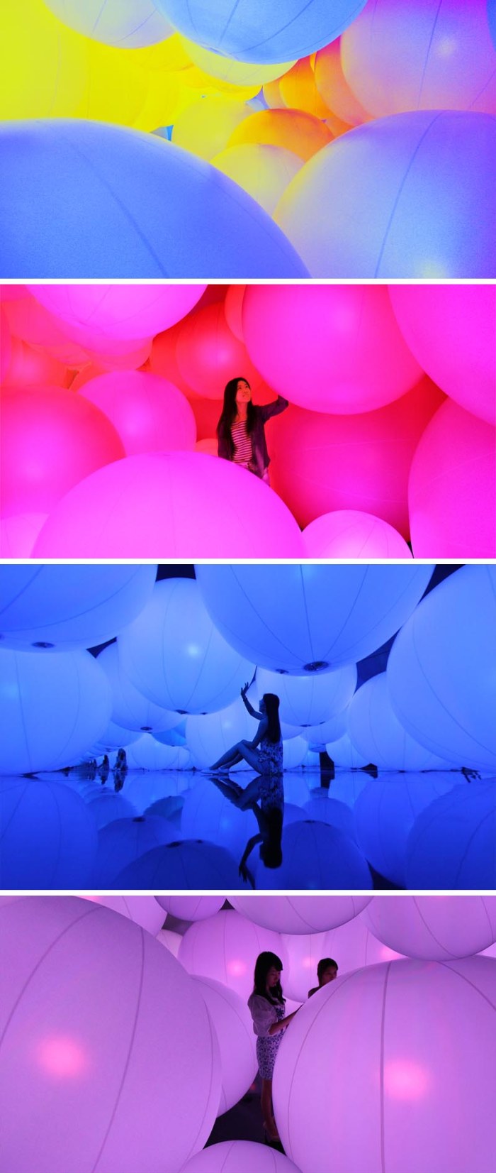 teamLAB, Interactive Installation, Large balls that change color and sound with touch. Contemporary Art at Hong Kong Arts Centre. A Journey through art and technology